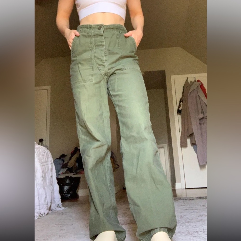High-Waist Olive Green Utility Pants